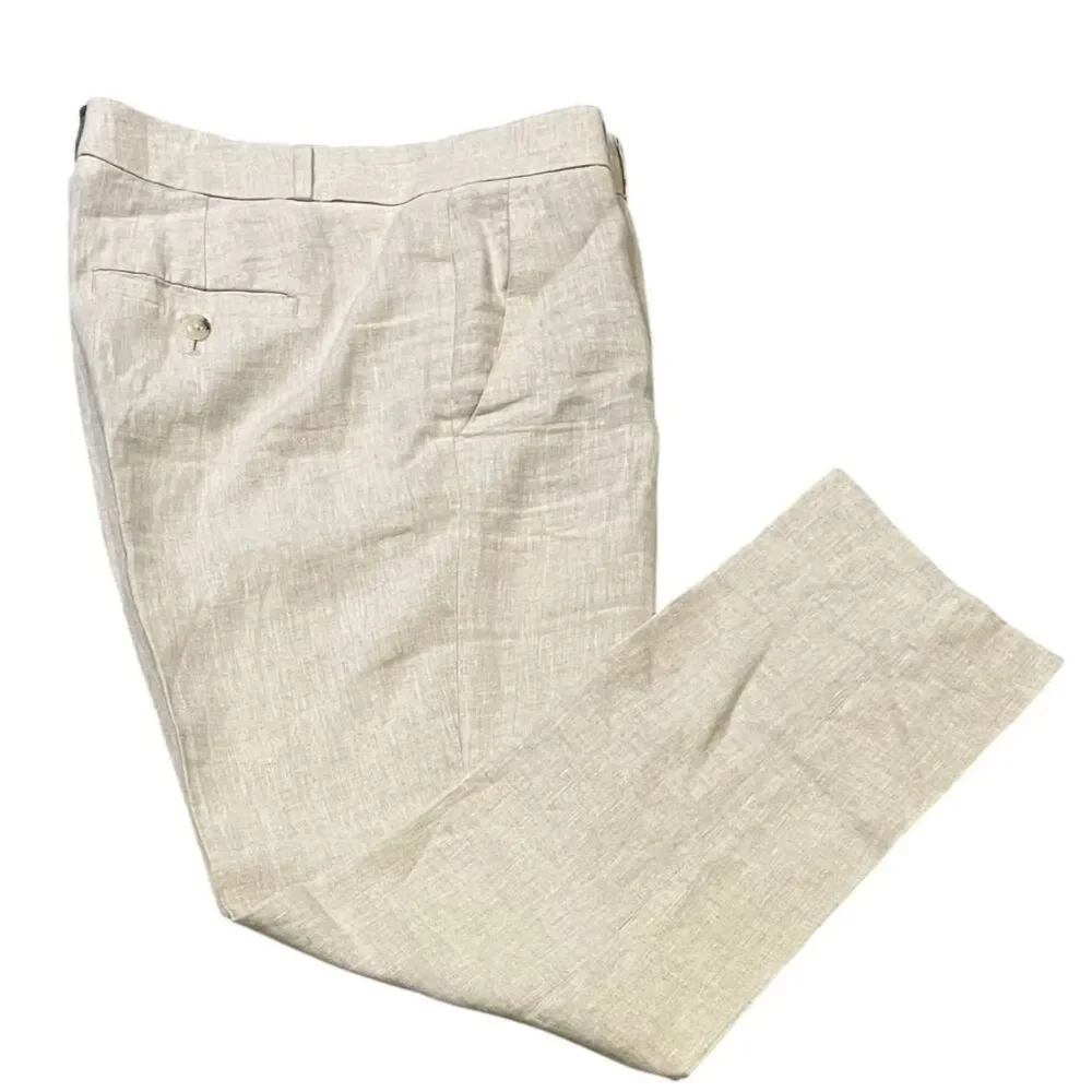 Banana Republic Avery 100% Linen Straight Leg Trousers in Light Beige